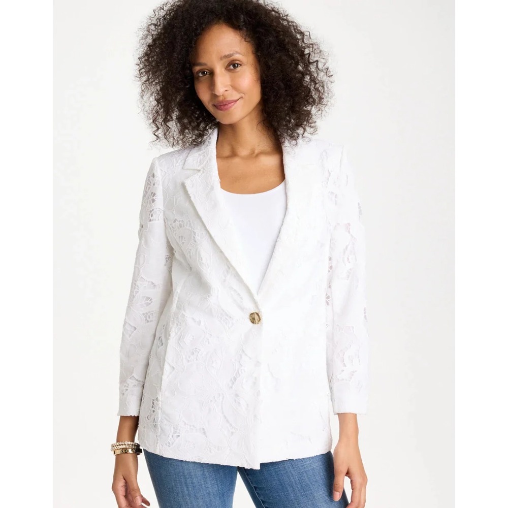 Chico's White Lace Blazer Cardigan Jacket Womens 1 US 8 Alabaster 570410096